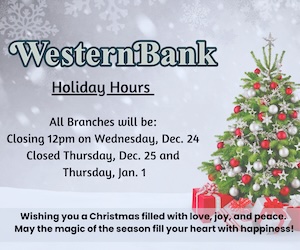 Western Bank holiday hours, Christmas 2025 and January 1, 2026